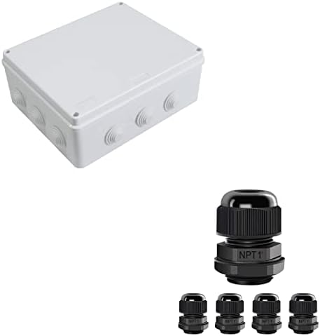 LEMOTECH ABS plastična vodootporna vodootporna IP65 razvodna kutija univerzalna električna kućišta bijela 11,8 x 9,8 x 4,7 inča i 5 pakovanja NPT 1 Kabelske žlijezde