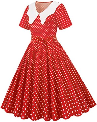 Žene 1950-ih godina Vintage koktel čajanka Swing haljina A-Line kratki rukav rever Polka Dot Rockabilly maturske haljine
