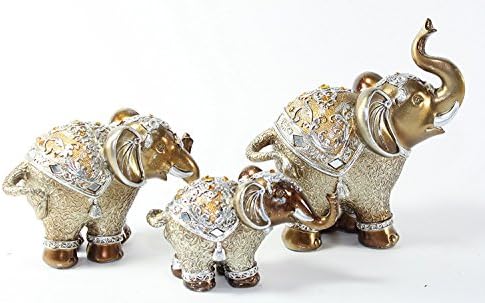Set od 3 zlatna mesing feng shui elegantni indijski slon porodični statue trunk bogatstva Lucky Figurin kućni