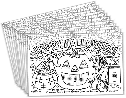Tiny izrazi - Halloween Placemats za djecu | Bojajuća aktivnost Papirni stolni prostirke za dječju školsku stranku | Set snop za jednokratnu rasut
