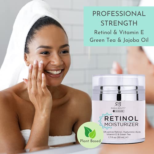 Radha Beauty hidratantna Miracle Retinol krema za lice-sa 2,5% retinola, hijaluronske kiseline, vitamina E i zelenog čaja. Najbolja noć i Dan Anti-Aging krema protiv bora 1.7 fl oz.