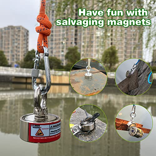 ULIBERMAGNET 550lbs dvostrani komplet magneta za ribolov n52 neodimijumski magneti sa najlonskim užetom za magnetni ribolov recikliranje spašavanja potraga za blagom u rijeci, jezeru