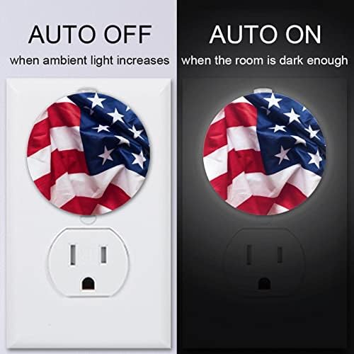 2 paketa Plug-in Nightlight LED noćno svjetlo sa senzorom sumraka do zore za dječiju sobu, rasadnik, kuhinju, Dan nezavisnosti američka zastava