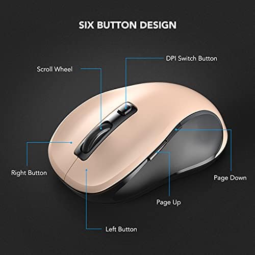 TedGem bežični miš, 2.4 G bežični miš sa USB prijemnikom, putni miš za Laptop, 6 dugmadi prenosivi