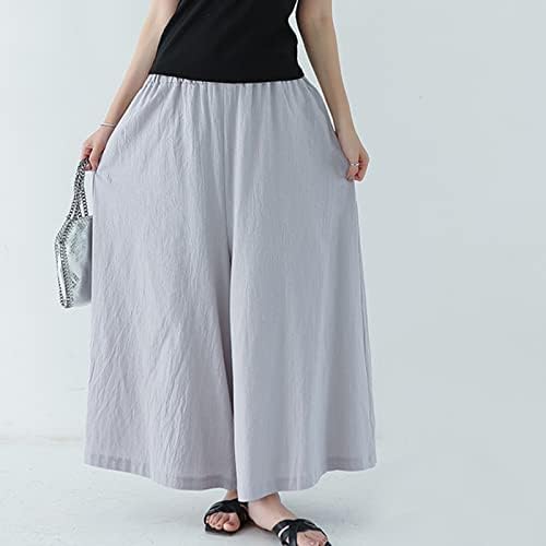 Miashui haljine hlače s džepovima Žene Ljeto Visoko struka pamučne pantalone Široke noge dugih pantnih žlijezda