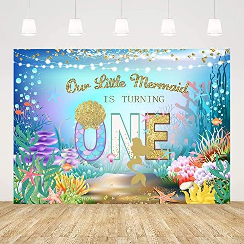 Ticuenicoa 7x5ft naša mala Sirena okreće jedan pozadina 1. rođendan zlato Glitter Shell dekoracije stranke