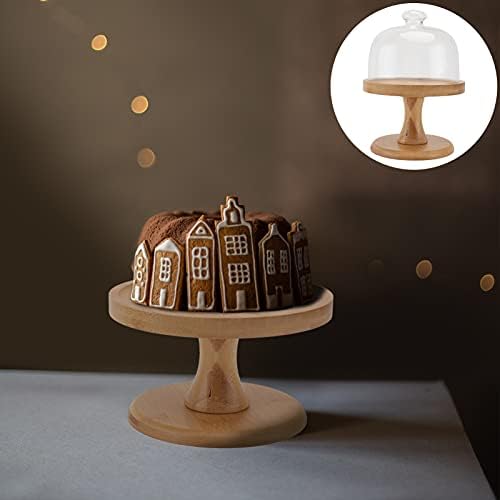 Dekorativna ladica drveni stalak za torte sa staklenom kupolom čokoladni Cupcake Candy displej ploča Visoka Tacna za grickalice poklopac za hljeb poslužavnik za posluživanje za rođendanske potrepštine za vjenčanje drveni poslužavnik