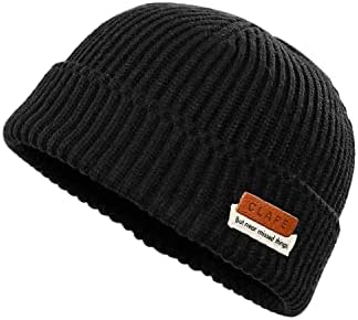 Clakllie Muška pletena kapa sa kapicom na Roll-Up Edge Skullcap sa šik kožnim logotipom Docker sat kapa meki šeširi