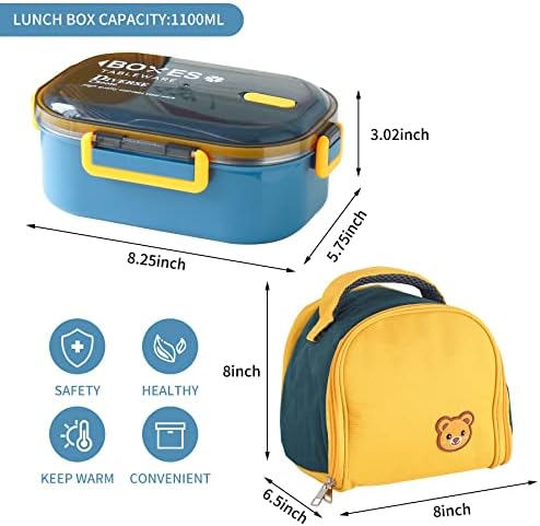 Octdays Bento kutija za ručak za decu za odrasle, 2 u 1 pretinci kutije za ručak od nerđajućeg čelika posuda sa izolovanom torbom za ručak i priborom od nerđajućeg čelika, nepropusna tečnost bez BPA-1100ml