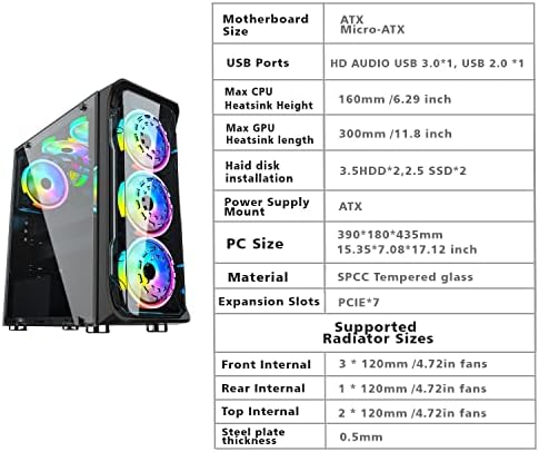 PC gaming kućište računara kaljeno staklo / čelik ATX Mid Tower USB 3.0 +RGB 6FANS