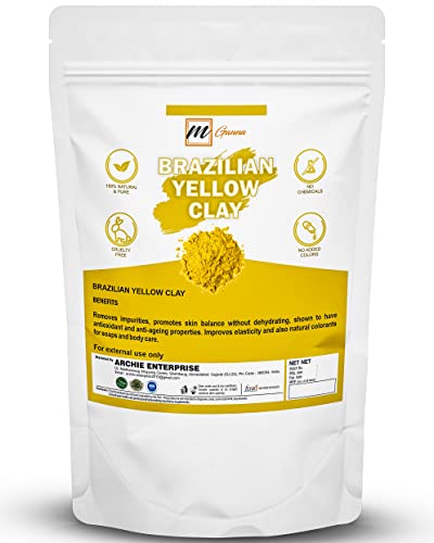 Mgana prirodni brazilski žuti glineni prah za učvršćivanje na anti-age i kožu, krem ​​i sapun od 100 GMS 0,22 lbs