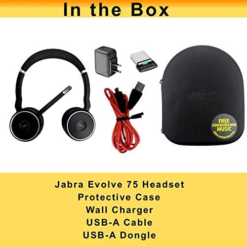 Jabra Evolve 75 Bluetooth slušalice UC Bundle, Active Environmental Canceling - zidni punjač, USB Dongle - kompatibilan sa glasovnim i Video aplikacijama - Zoom, Webex, Meet, Softphones, Smartphone, Mac
