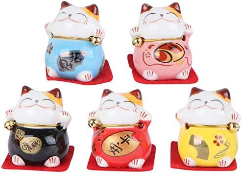 Prettyzoom 5pcs Maneki Neko Lucky Money Cat Fortune Cat Fengshui Mahat Arm Arm CAT Automatske ploče Figurine