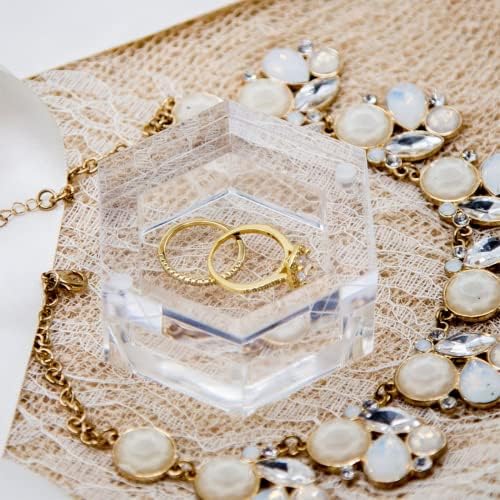 TER Personalizirano jasno šesterokutno vjenčani prsten, ugravirani romantični nosač za vjenčanje nakit, kutije za svadbene prstene za ceremoniju, prilagođena imena i datum, prozirna.