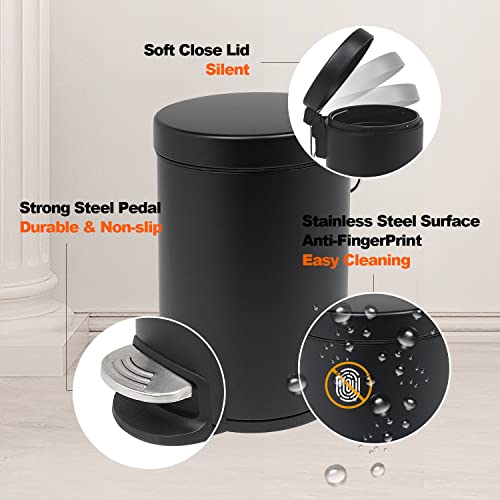 Hompus mini smeće može se s poklopcem mekanim zatvaračem, 0,8 galona / 3 litara okrugla malena smeća, uklonjiva unutarnja korpa za otpad, kantu za smeće za kupatilo za kupaonicu, crna soba, crna
