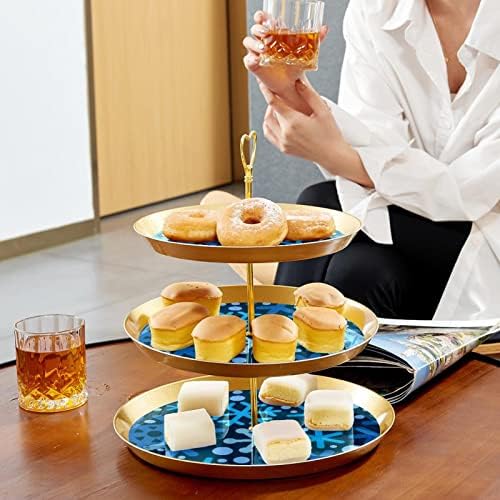 Plave Božićne pahulje 3-slojni stalak za kolačiće poslužavnik za posluživanje, reljefni stalak za desertnu tortu, stalak za posluživanje peciva za vjenčanje, čajanku, rođendan