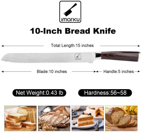 Imarku japanski kuharski nož & amp; nož za hljeb, Pro kuhinjski nož 8-inčni kuharski noževi, 10-inčni visokougljični