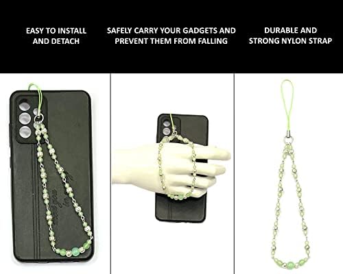 Heddz zelena staklena Perla za telefon-ručno rađeni lanac protiv izgubljenih telefona sa srebrnim filigranom-jedinstveni dizajn ukrštenih žica za žene & amp; djevojke-dužina lanca telefona-14 Cm