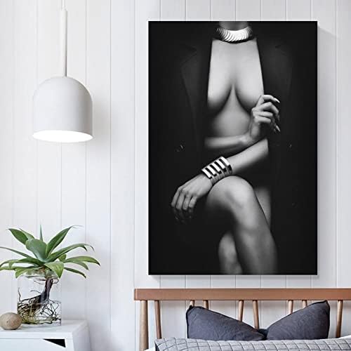 Moderni apstraktni Posteri crna & amp; bijeli Poster senzualna žena sa crnom jaknom preko ramena