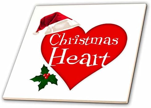 3drose slika riječi Božić srce sa crvenim srcem Santa šešir-pločice