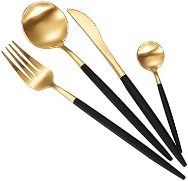 Set srebrnog posuđa od crnog zlata 56 komada Set pribora za jelo za 14 izdržljivih 18/10 kompleta posuđa od nerđajućeg čelika za vjenčanje u kuhinji u kući uključuju Knifes kašičice viljuške i kašike