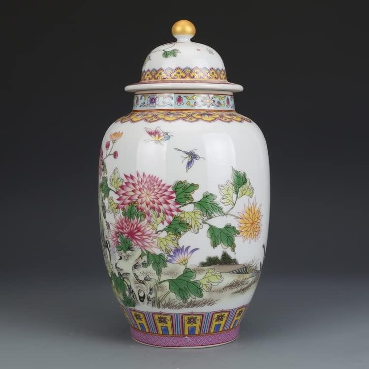 N / A Enamel Chrysanthemum Potkriveni Pot Tea Jar Antique Collection Antikni Jingdezhen Porcelanski ukrasi