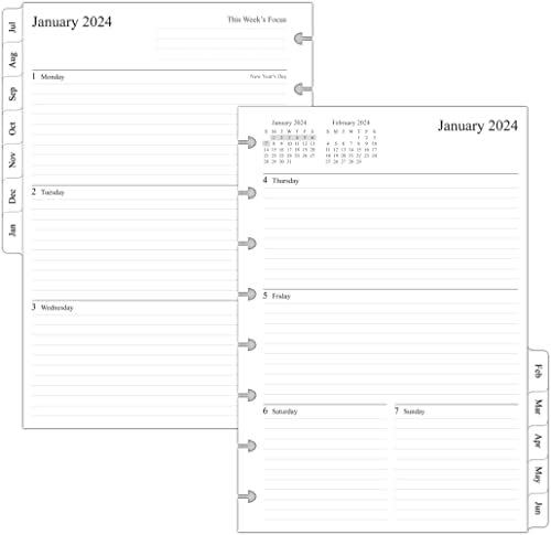 2023-2024 Nedeljni i mjesečni punjenje planera za 8 diskovnih planera, dvije stranice sedmično, veličina junior, 5-1 / 2 x8-1 / 2