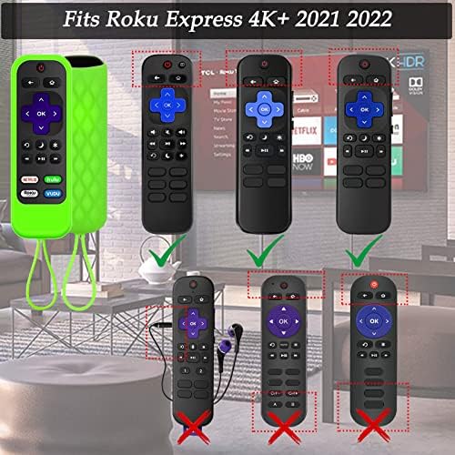 Daljinski poklopac 2Pack odgovara Roku Express 4K + 2021 | TCL Roku | Hisensens Roku - Taiyiluo Roku Streaming Stick + 4K 2021 Slučaj silikonskih zaštitnih kontrolera, sjaj u mraku
