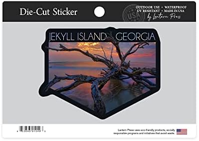 Die Cut naljepnica Jekyll Island, Gruzija, Driftwood i zalazak sunca, kontura vinilne naljepnice 3 do 6 inča