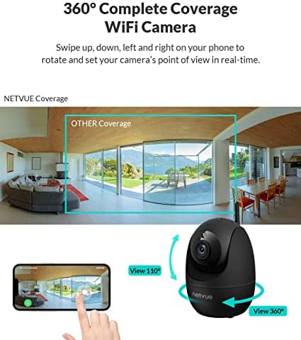 Netvue Enoor kamera, 1080p FHD 2,4 GHz WiFi kućna kamera, kućna kamera za kućnu ljubimcu / bebu, pseća kamera dvosmjerna audio, unutarnja sigurnosna kamera noćni vid, AI ljudsko otkrivanje, crno skladište / TF kartica, crna