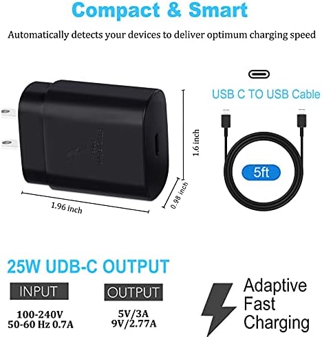 Punjač tipa C, PD 25W USB-C Super zidni blok za brzo punjenje sa USB C do C kablom za Samsung S21/S21+/S21