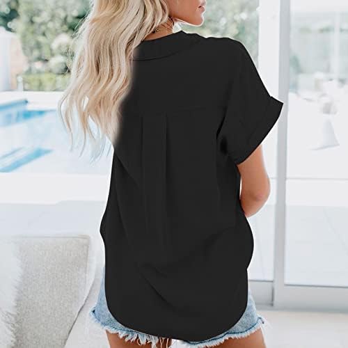 Ženska modna kauzalna majica za spuštanje navratnika za ovratnik bluze čvrsti kratki rukav TEE TOP 2023 Ljetna