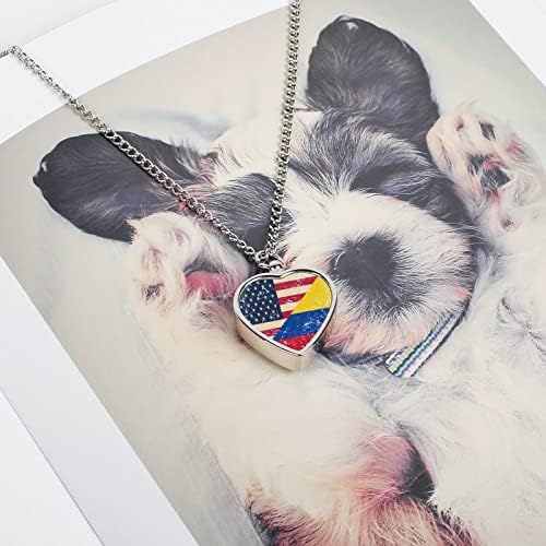 Američka i kolumbijska Retro Zastava štampana ogrlica od urne za kućne ljubimce za pepeo srce kremiranje nakit Memorijalni privjesak držač pepela za psa mačka