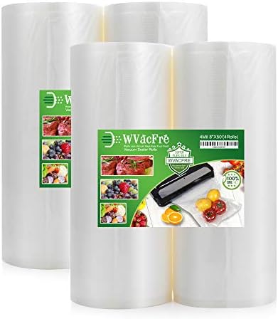 Wvacfre 4pack 8X50 vrećice za vakuumske zaptivače za hranu rolne komercijalnog kvaliteta, bez BPA, teške uslove rada, odlične za skladištenje usisivača hrane ili sous Vide kuvanje