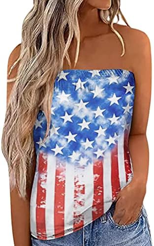 LCEPCY Žene sa ramenima vrhovi američke zastave Grafički prsluk modne majice bez kaiševa za četvrti