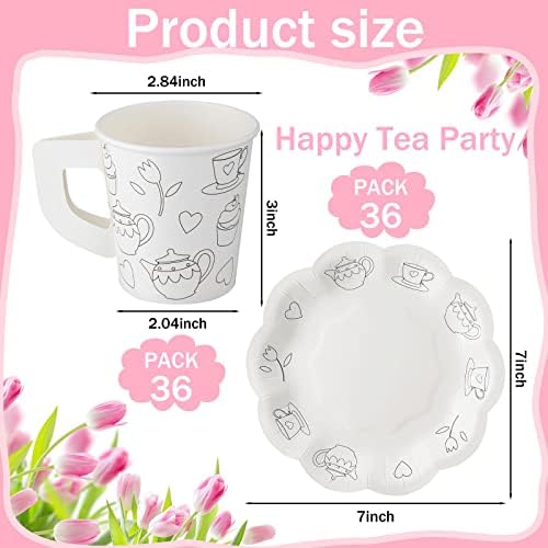 36 Postavite za jednokratnu čajnu čajnu čaše za bojanje čajnih šalica Boja vlastiti čajni čaše i kockice cvjetne