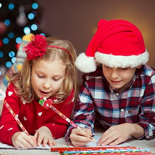 Plulon 24 komada božićne olovke sa 24 komada slatka brisalica za odmor s božićnim elementima Santa Claus, ELK, Spaigh, zvono za božićnu zabavu Olovke za božićnu zabavu Xmas Olovke za drvo (ukupno 48 komada)