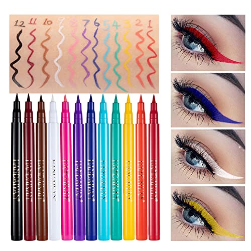 12 kom šareni Neonski mat tečni set olovki za oči, prirodni dugotrajni brzo sušeći Rainbow Eyeliner