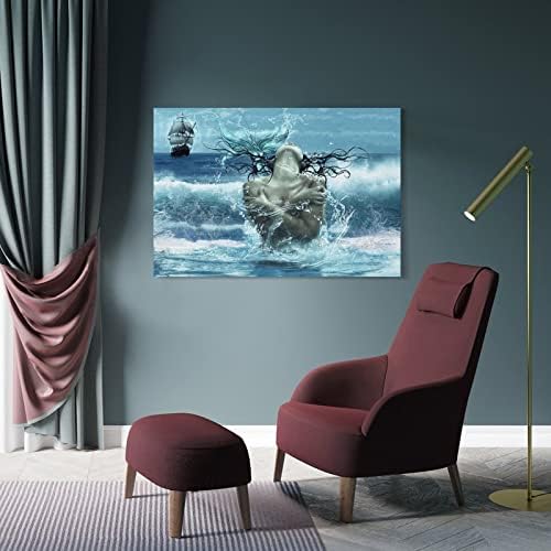 BLUDUG Mermaid and Sea Tide, Art Fantasy Myth Art Poster slika na platnu plakati i grafike zidne umjetničke slike za dnevni boravak dekor spavaće sobe 16x24inch