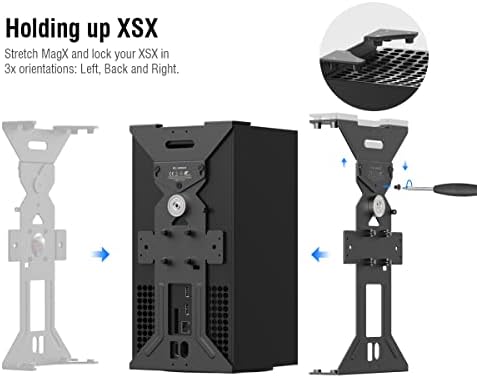 Magnetni zidni nosač za Xbox serije X, metalik nosač za podršku sa igračkom slušalicama, magnetima i ugrađenim dizajnom nivoa - nosač XSX vertikalnog, vodoravnog ili ispod stola