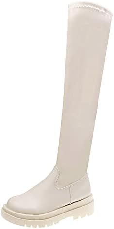 Čizme za žene Modne Jesenske žene preko koljena čizme Debela potplata bez klizanja Okrugla prst Udobne čvrste bočne patentne patentne patentne zatvarače Ležerne prilike u obliku koljena čizme za žene Wide Calf
