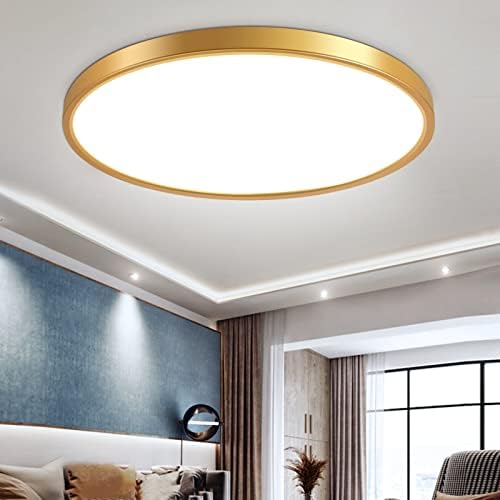 Inshareplus 12 inča 24W Gold LED stropna svjetlost, bijela 5000K 0,94 inča ultra tanka montažna rasvjeta, 3200lm super svijetlo plafonska svjetiljka za spavaću sobu, ured, hodnik, kuhinja