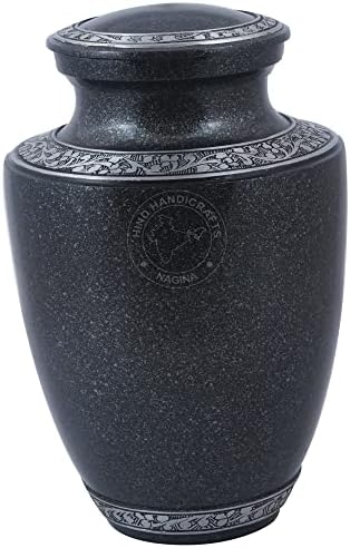 Hind HandicRafts Srebrno cvjetno granično granirano uređeno za odrasle urne za ljudski pepeo - ručno izrađeni pogrebni memorijalni pepeo urn - velika ukopa urnu - Uključena torba - 200 funti