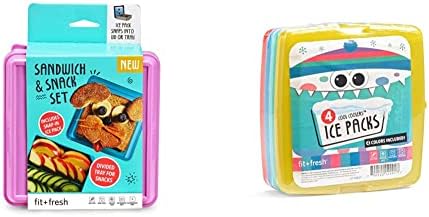 Fit & svježe podijeljena nosač sa odvojivim Ice ručak paket, 5.75 x 6 x 3.625, boje mogu varirati & amp; Cool Slim višekratnu upotrebu paketa leda kutije, ručak torbe i hladnjaci, Set 4, šarena, 4 paket