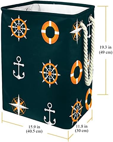 Art Morska nautička kompasa sidrišta uzorak Veliki rublje s jednostavnom ručicom za nošenje, vodootporna košara za pranje rublja za skladištenje kante za djecu Kućni organizator