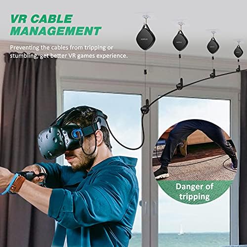 Upravljanje VR kablovima, QIYO 6 paketa uvlačivi sistem stropne remenice kompatibilan sa VR Link kablom za Oculus Quest, HTC Vive, Rift s, PS VR, Vive Pro, Playstation VR, Valve Index VR dodatna oprema