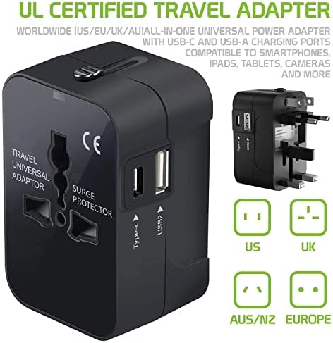 Putni USB Plus Međunarodni Adapter za napajanje kompatibilan sa Gionee P2 za Svjetsku snagu za 3 uređaja USB TypeC, USB-a za putovanje između SAD / EU / AUS / NZ / UK / CN
