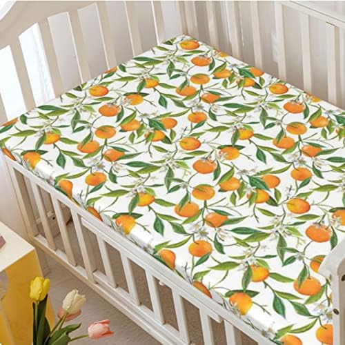 Zeleni i narandžasti tematski listovi, prenosivi mini krevetići listovi mekani madrac za mali toddler ugrađen za dječak ili djevojčicu ili vrtić, 24 x38, paprati zeleno narandžasto žuto