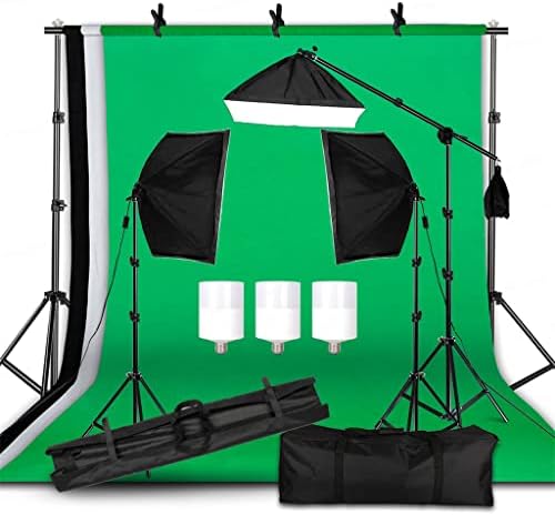 SJYDQ Fotografski komplet za osvjetljenje, uključujući 2x2m pozadinu fotografija Muslin Boops SoftBox Light stalak za prenosivu torbu za foto studio