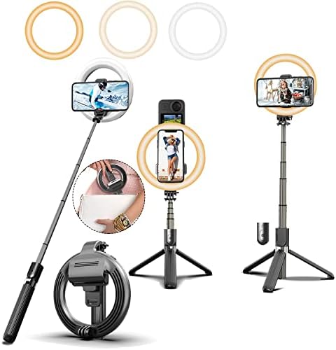 Selfi štap sa 6 prstenastim svjetlom, stativom i držačem za telefon,3 u 1 prijenosno LED svjetlo za punjenje